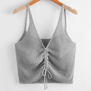 Plus size SheIn Drawstring Knit Crop Top 3xl Grey